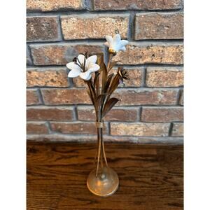 VINTAGE French Ceramic Lilies Bronze Tone Rose Hollywood Regency Candle Holder